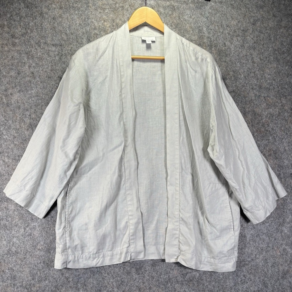 J JILL 100% Linen Cardigan Open Shirt Top Spring Summer Beige S Womens Vacation